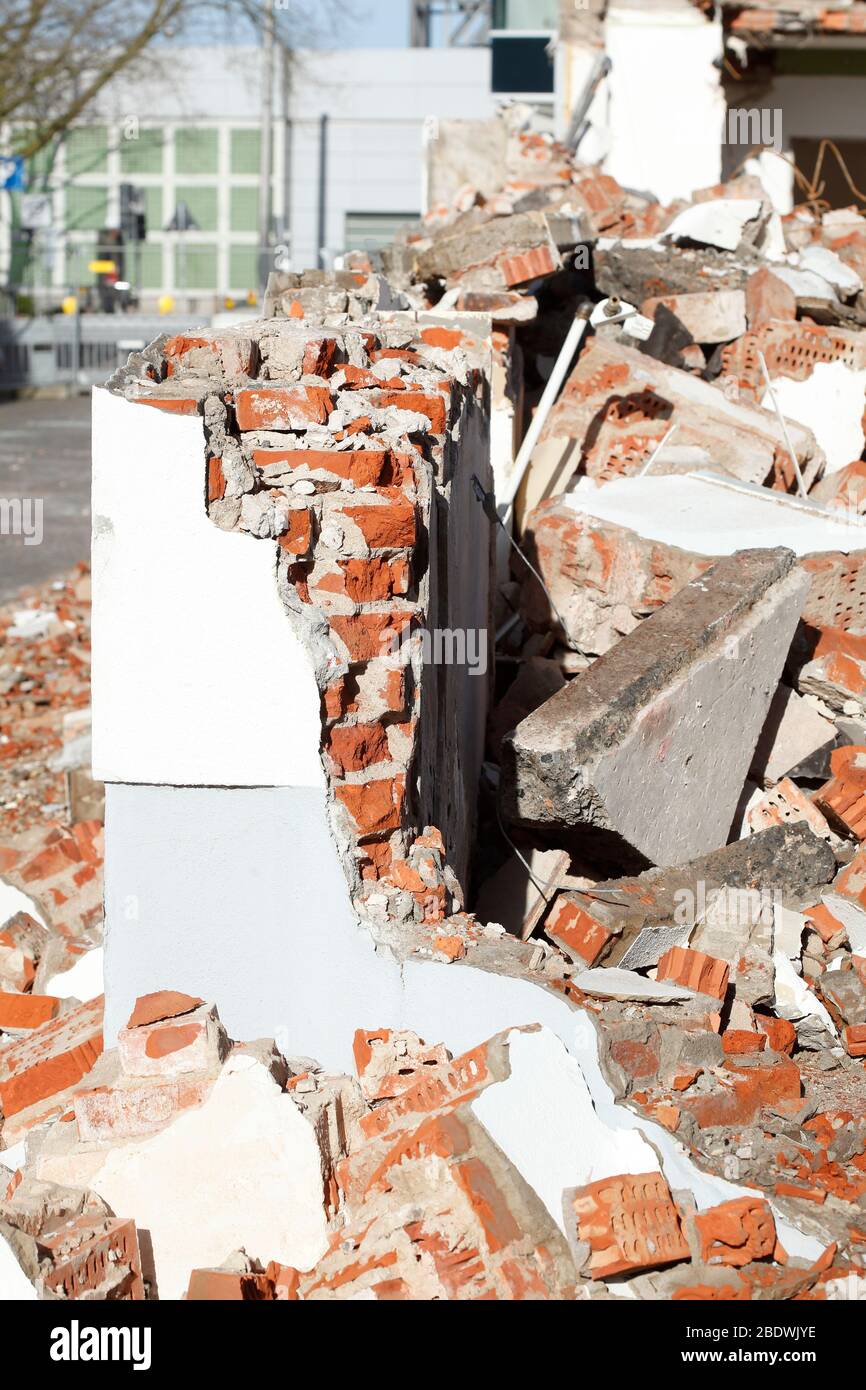 House demolition, remains of walls and debris from a demolished house, Bremen, Germany, Europe Stock Photo