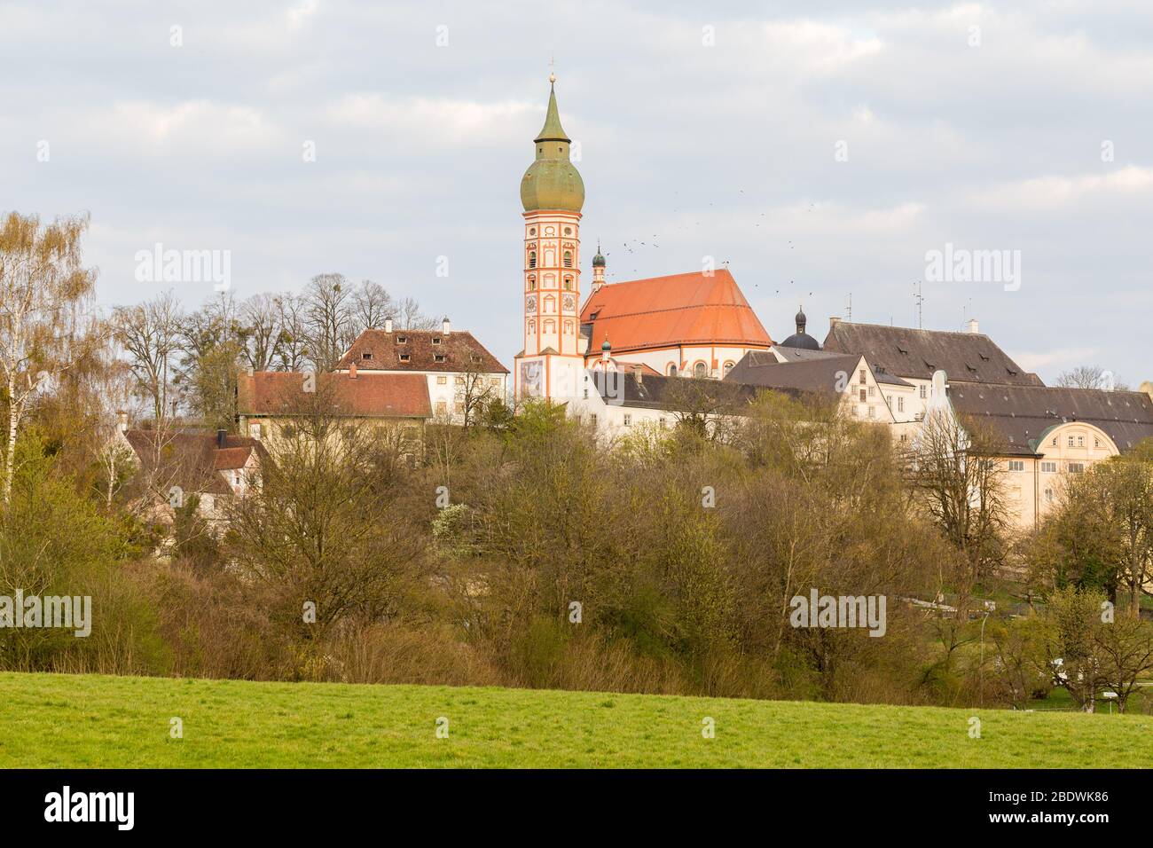 Kloster Andechs (Andechs abbey) during springtime. Benedictine abbey with famous brewery. Popular pilgrim destination. Tourist destination. Stock Photo