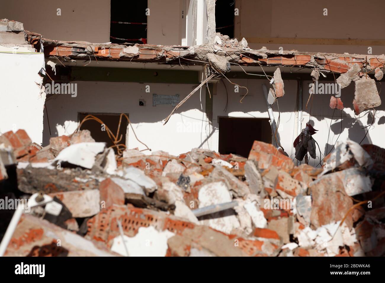 House demolition, remains of walls and debris from a demolished house, Bremen, Germany, Europe Stock Photo