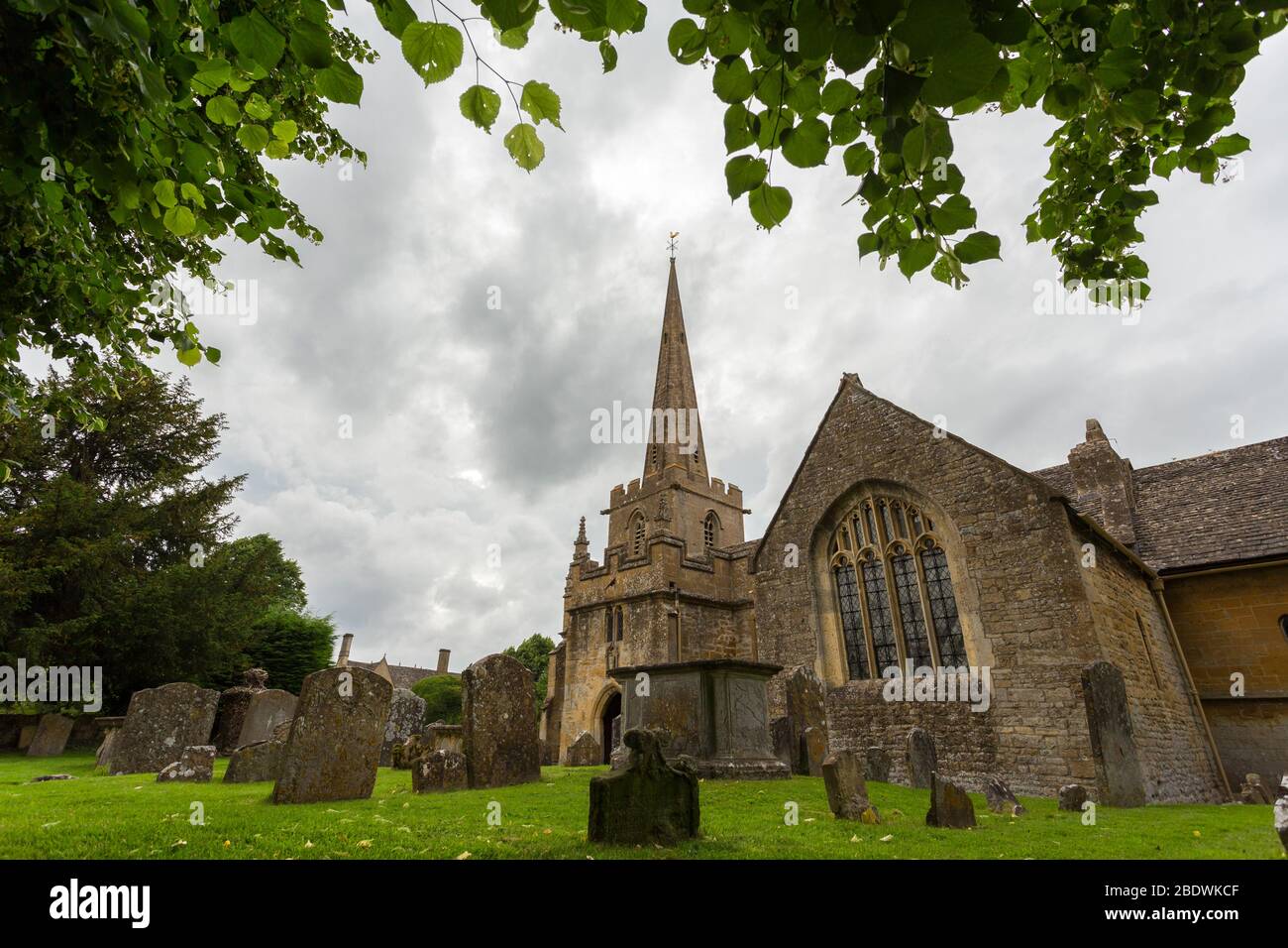 The Church of St Michael and All Angels in the village of Stanton in the Cotswolds, England Stock Photo