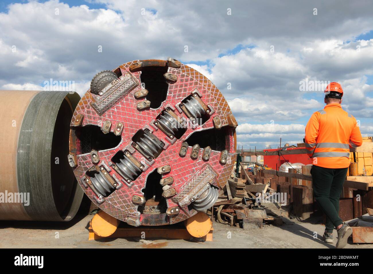 Tunnel boring machine on construction site building metro. Heavy