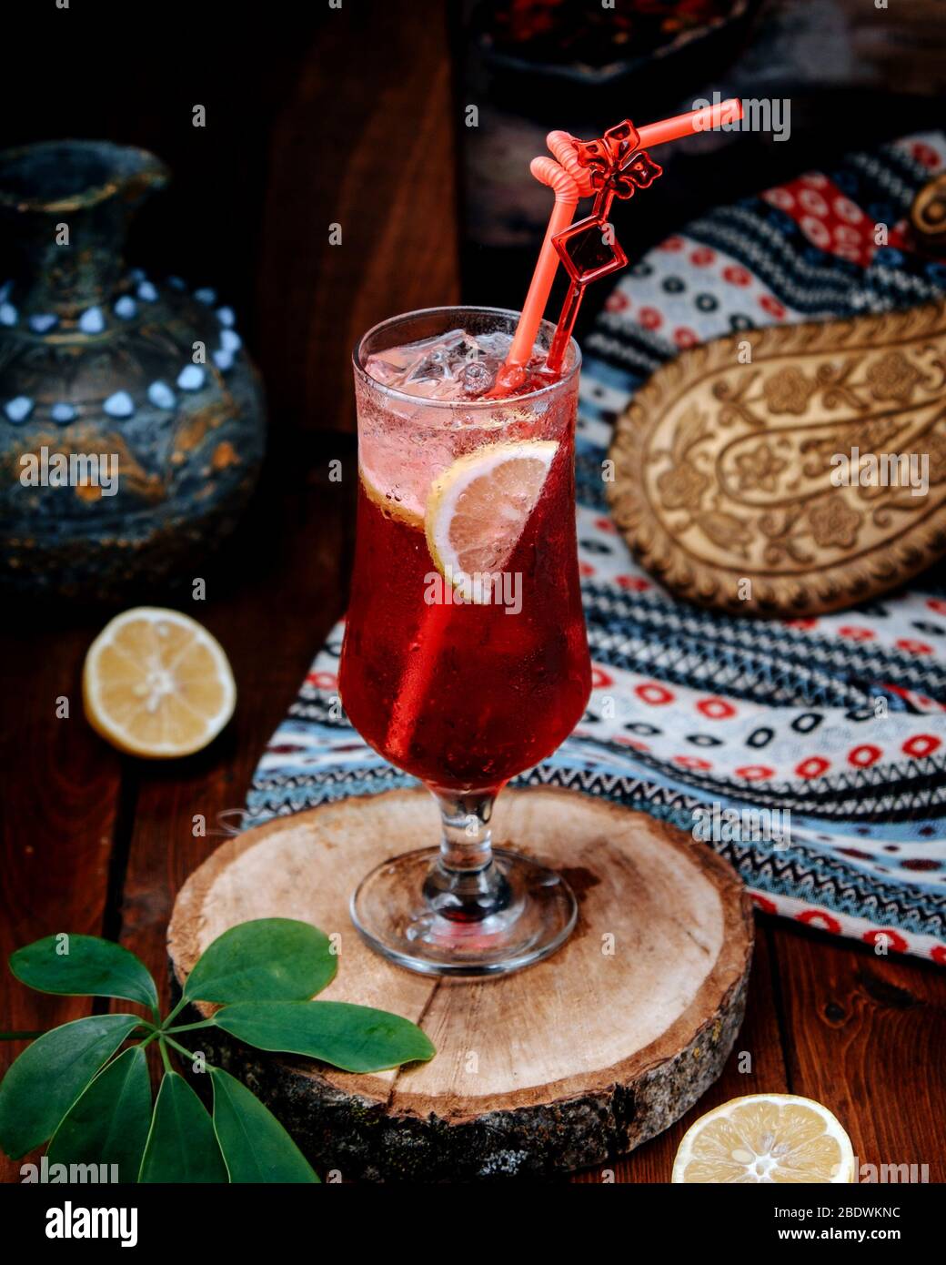 strawberry lemonade with lemon slice Stock Photo