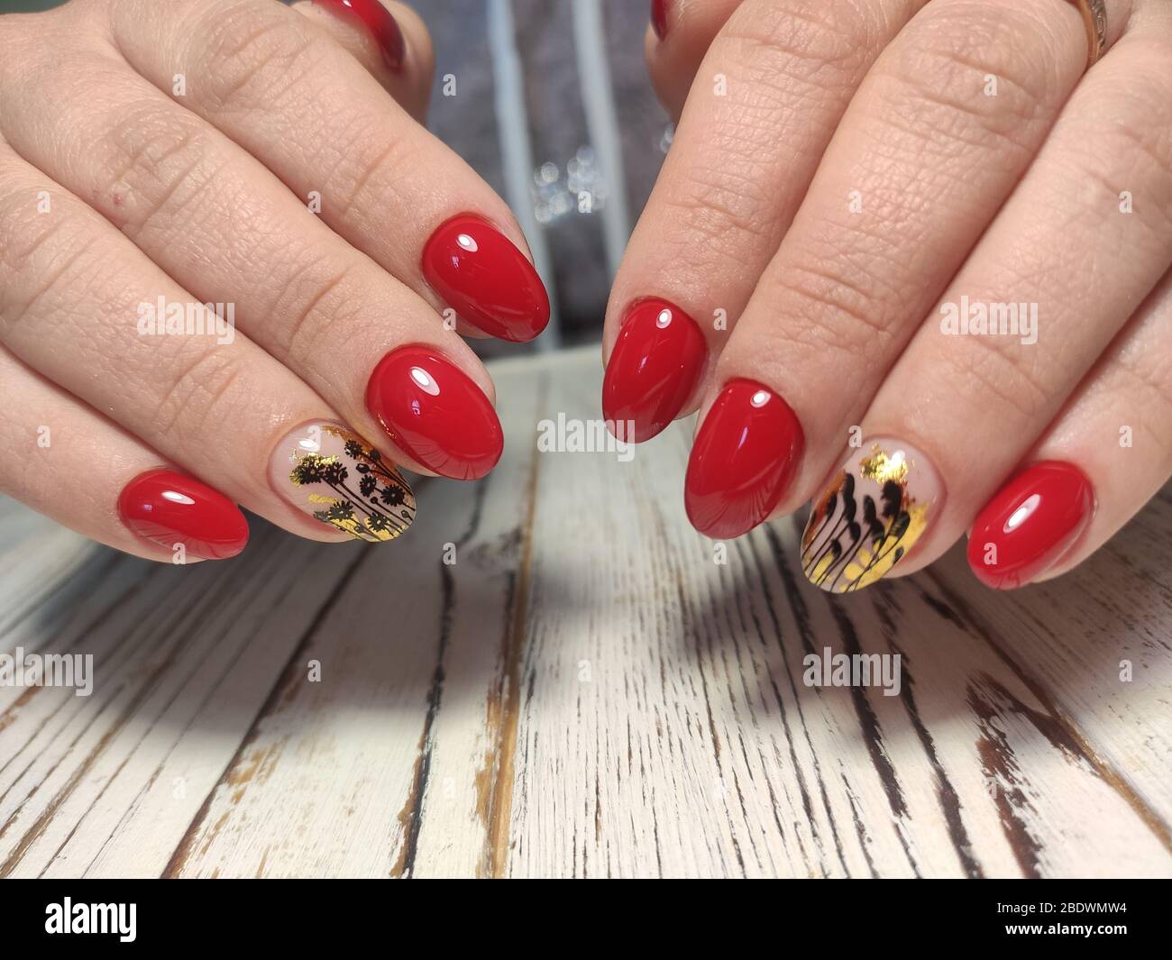 Stylish Design Of Manicure On Long Beautiful Nails Stock Photo Alamy