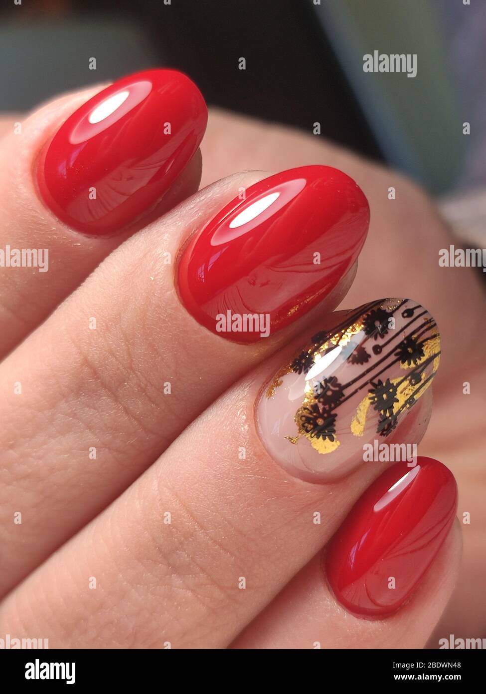 Stylish Design Of Manicure On Long Beautiful Nails Stock Photo Alamy