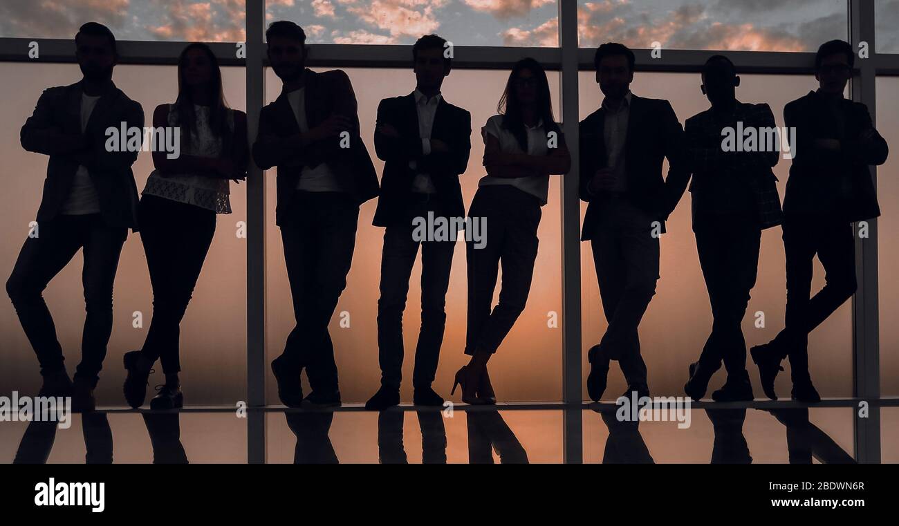 silhouette of a business team standing next to the office window Stock ...