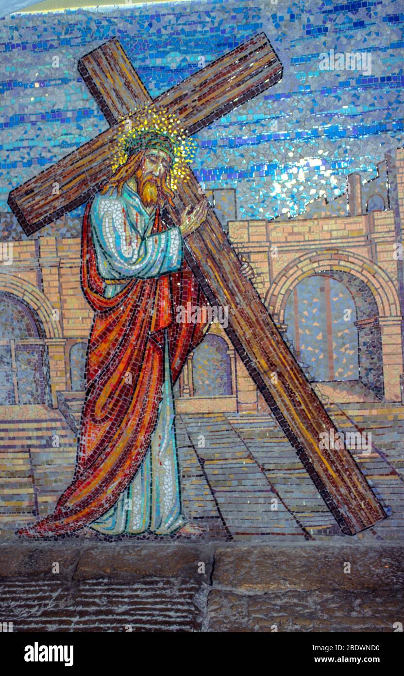 Modern Mosaic artwork of Jesus Christ in The monastery of Les Soeurs de Notre-Dame de Sion (Convent of the Sisters of Zion), Jerusalem, Israel Stock Photo