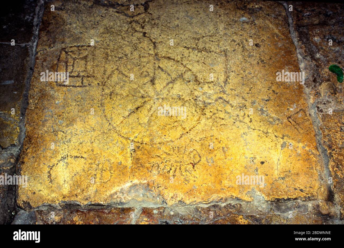 Game board etched in the stone at the monastery of Les Soeurs de Notre-Dame de Sion (Convent of the Sisters of Zion), Jerusalem, Israel Stock Photo