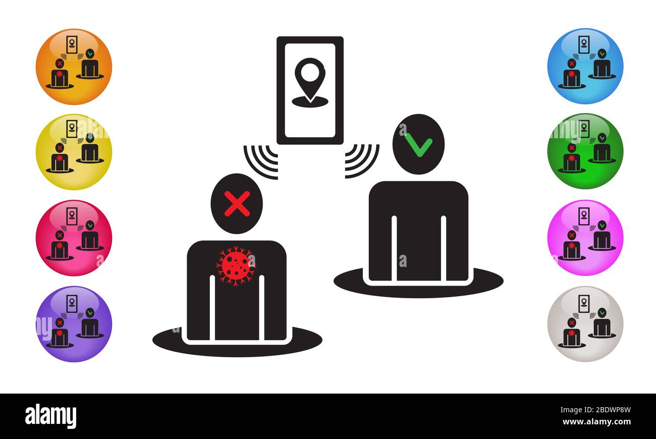 Mobile map tracker Covid-19. Smartphone health virus tracking location app icons. Vector illustration EPS 10 Stock Photo
