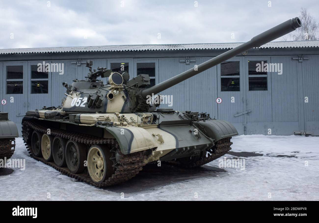 March 23, 2019 Moscow region, Russia. Soviet medium tank of the mid-XX century T-54 in the Central Museum of armored weapons and equipment in Kubinka. Stock Photo