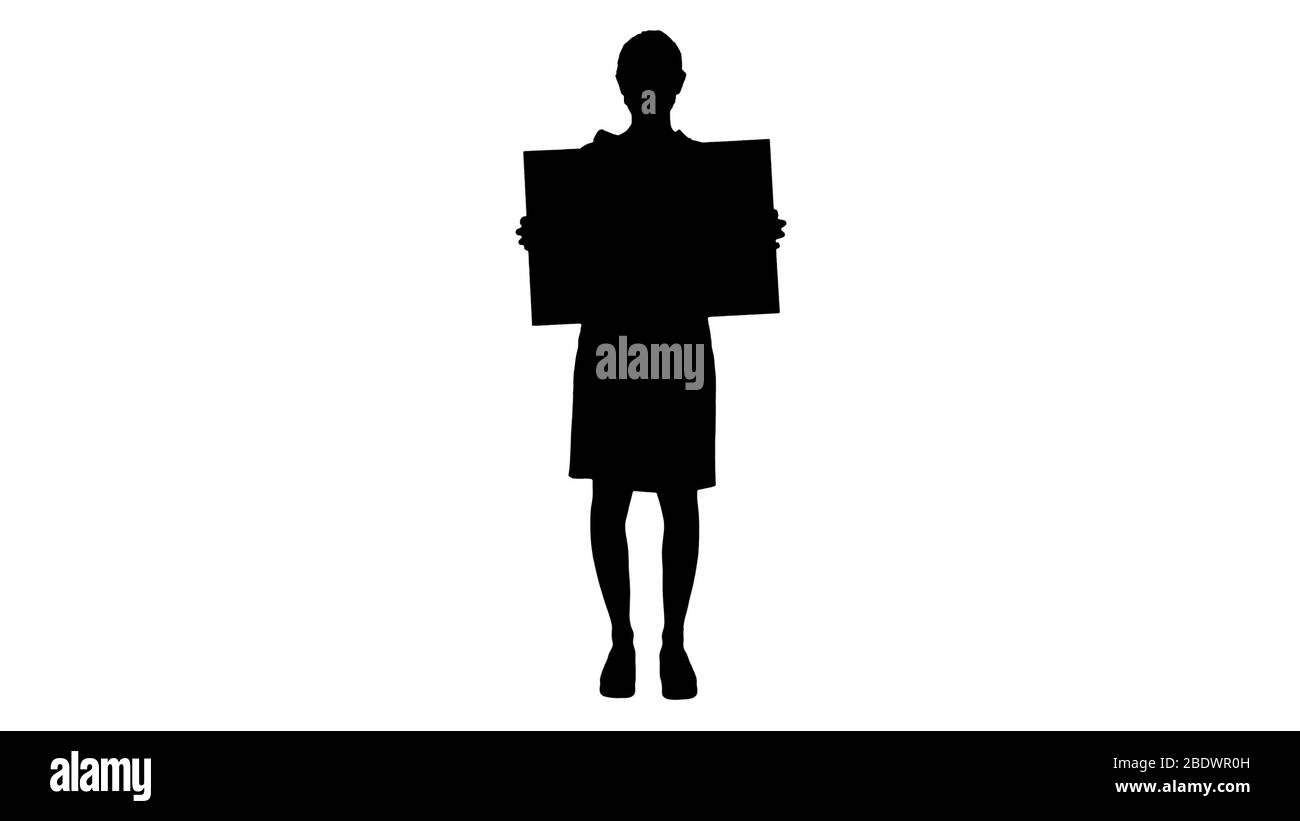 Silhouette Businesswoman in medical mask holding blank board sig Stock Photo