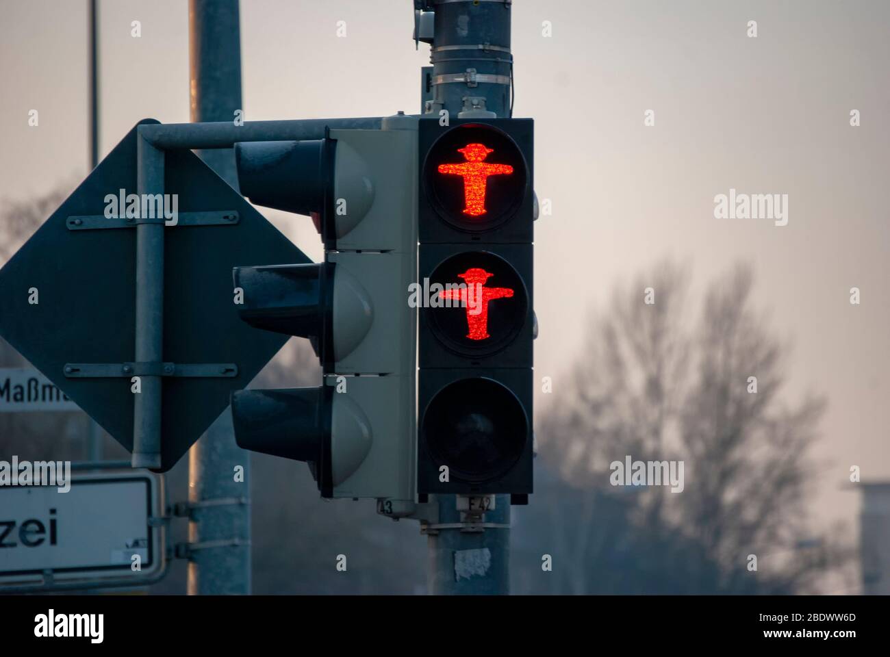 Iconic East German pedestrian crossing lights in Rostock Stock Photo