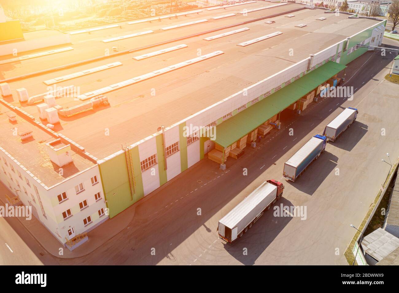 loading truck products in the logistics center top view Stock Photo