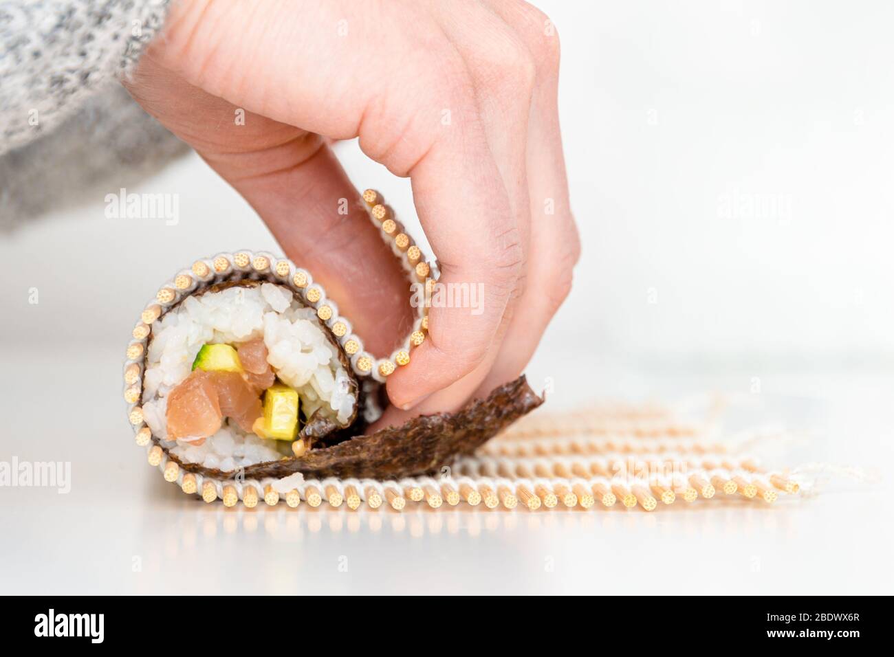 Sushi roll Japanese dish tuna and cucumber with spicy wasabi maki