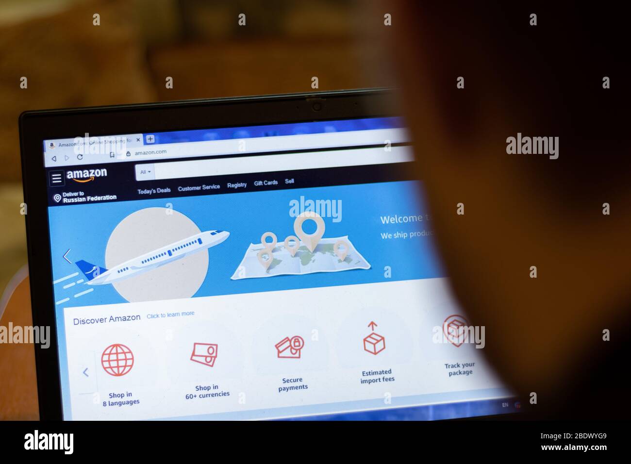 Amazon Home Page On A Laptop Computer Screen Stock Photo Alamy