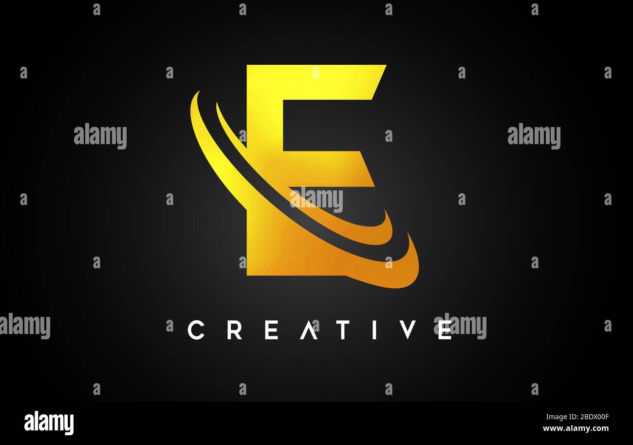 Golden Letter E Logo. E Letter Design Vector with Golden Gray Swash ...