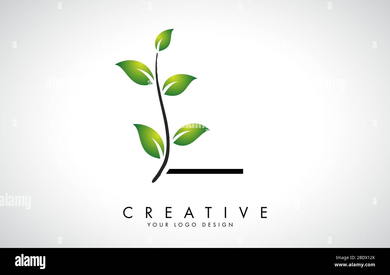 Leaf Letter L Logo Design with Green Leaves on a Branch. Letter L with ...
