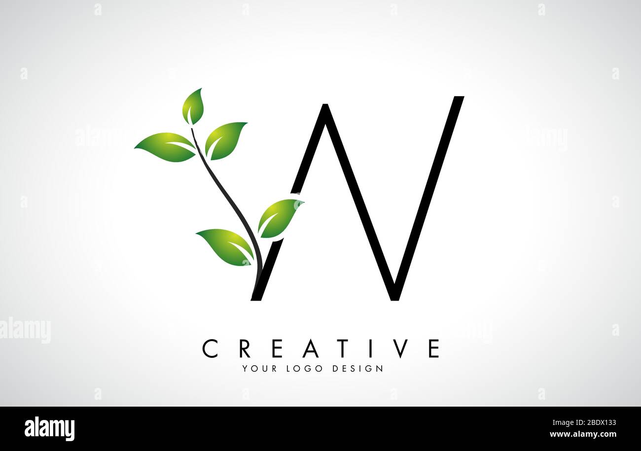 Leaf Letter W Logo Design with Green Leaves on a Branch. Letter W with ...