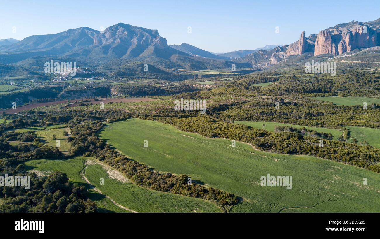 Hoya de Huesca, Aerial views, Aragon, Spain Stock Photo