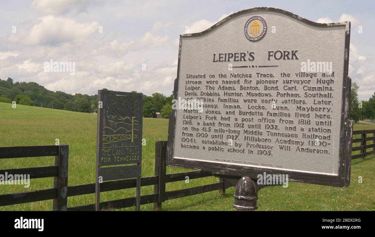 Leipers Fork Information table in Tennessee - LEIPERS FORK, UNITED STATES - JUNE 17, 2019 Stock Photo