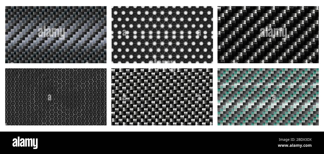 Black carbon fiber macro texture. Pattern of textile fibres material. Light carbon  fibre fabric seamless dark vector background Stock Vector