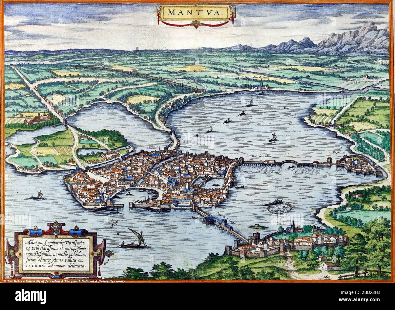 Mantua Lombardy Italy bird/'s-eye view map Braun Hogenberg ca.1575