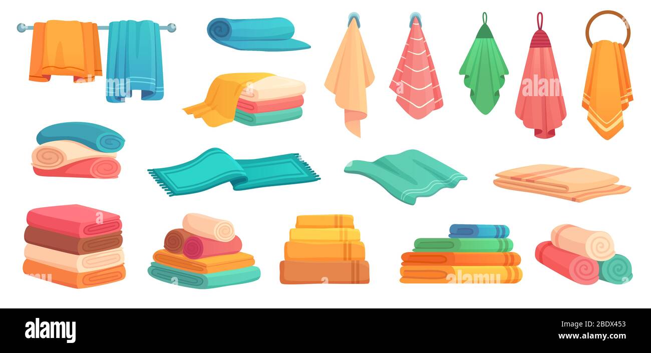 Fabric bath towels. Colorful clean bathtub towel, soft textile and