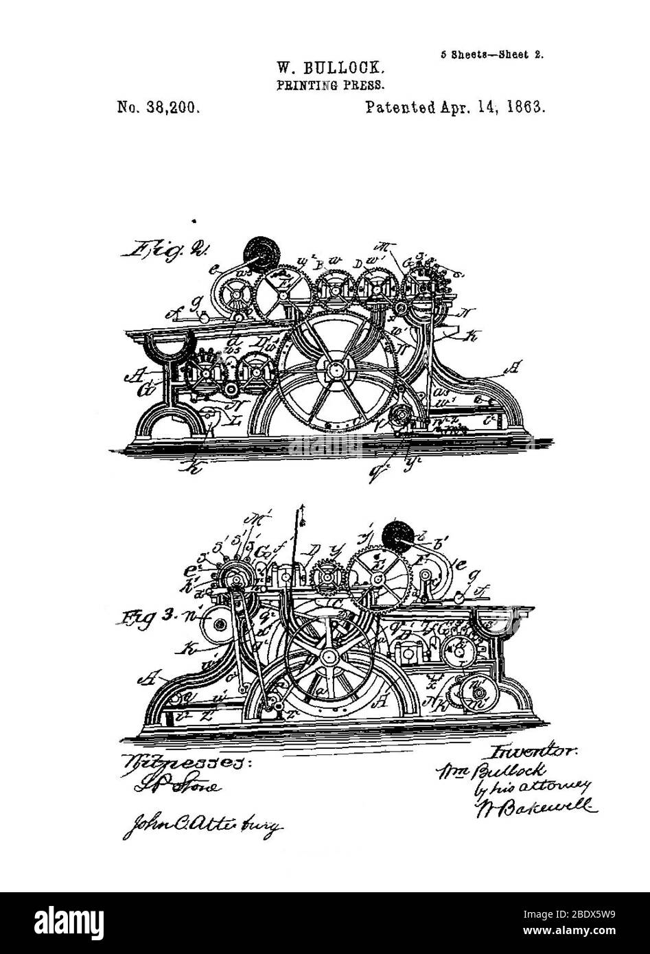 William Bullock, Web Rotary Press Patent, 1863 Stock Photo
