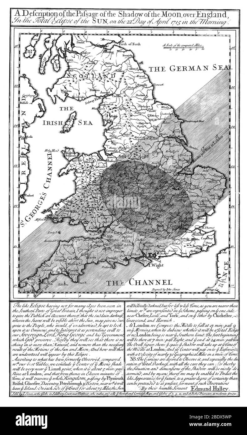 Edmond Halley, Total Solar Eclipse, 1715 Stock Photo