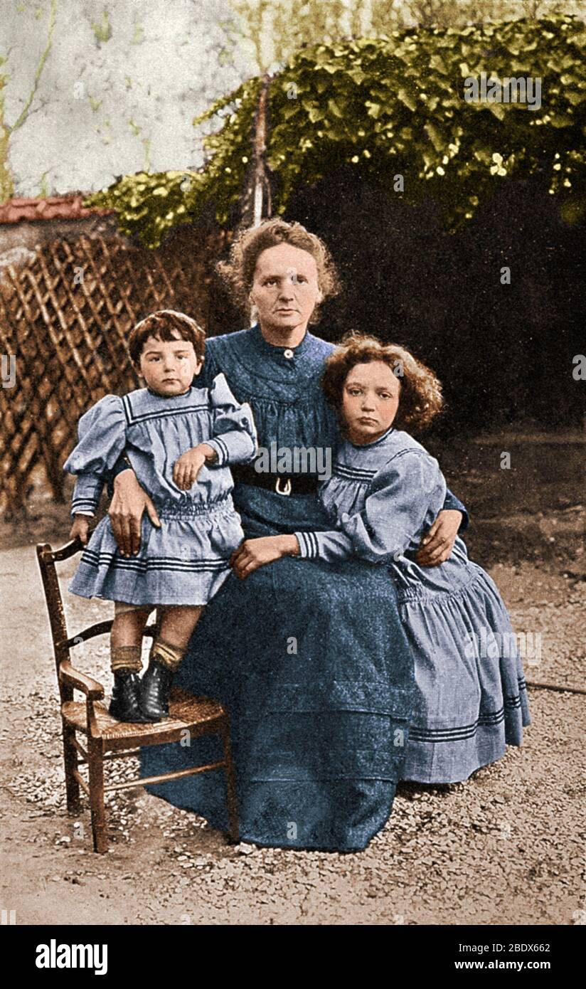 Marie Curie and Daughters, 1908 Stock Photo