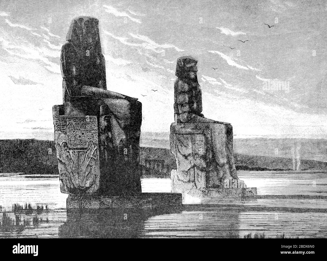 Colossi of Memnon, Valley of the Kings, 19th Century Stock Photo