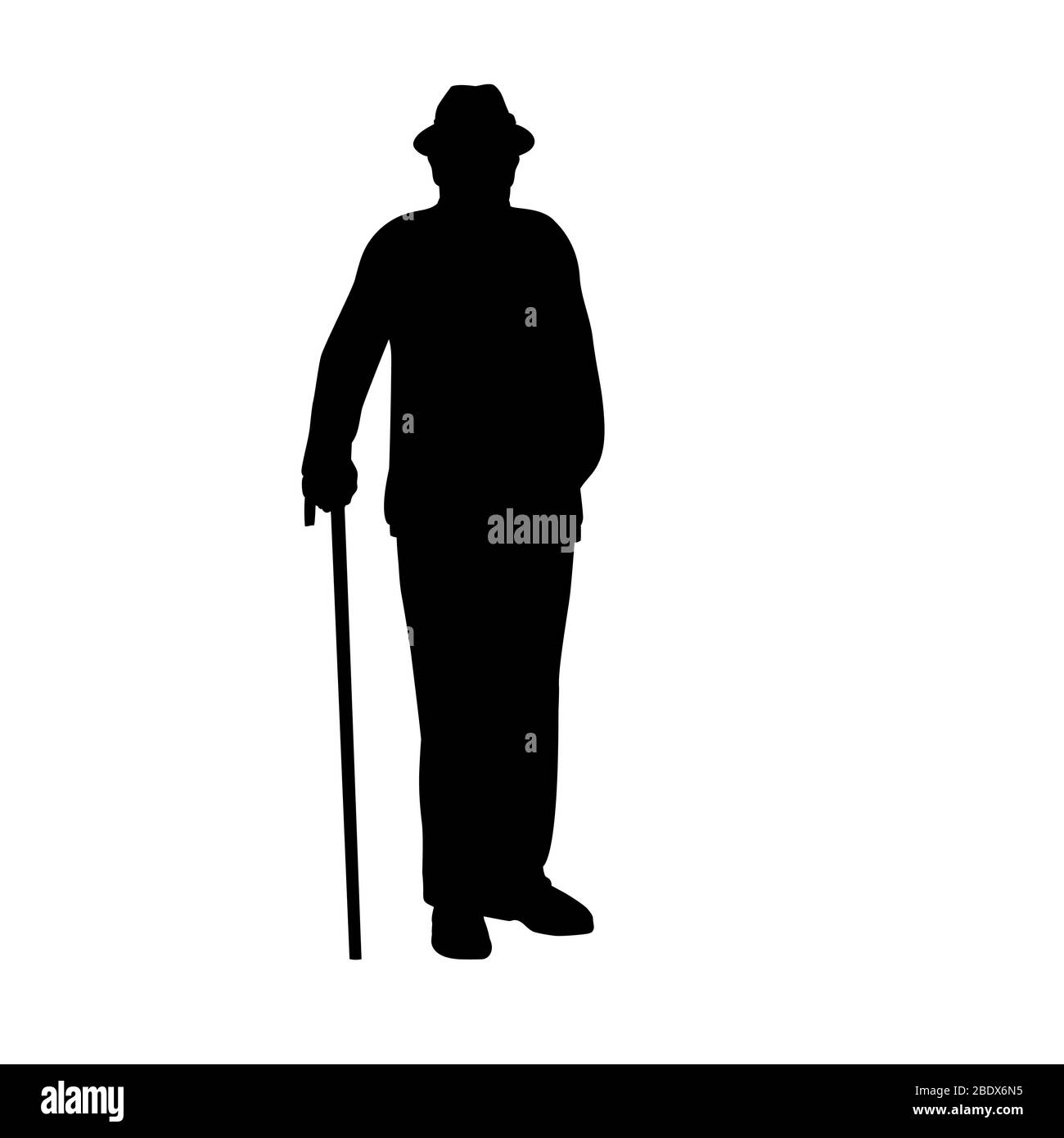 Grandfather silhouette with crutch. Illustration graphics icon Stock Vector