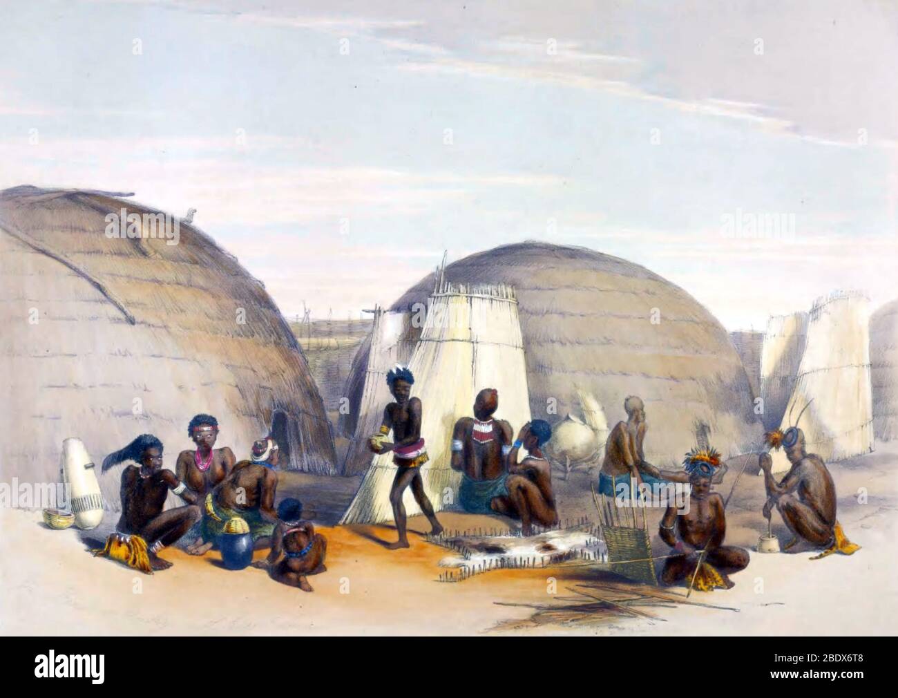 South Africa, Zulu Kraal, 1840s Stock Photo