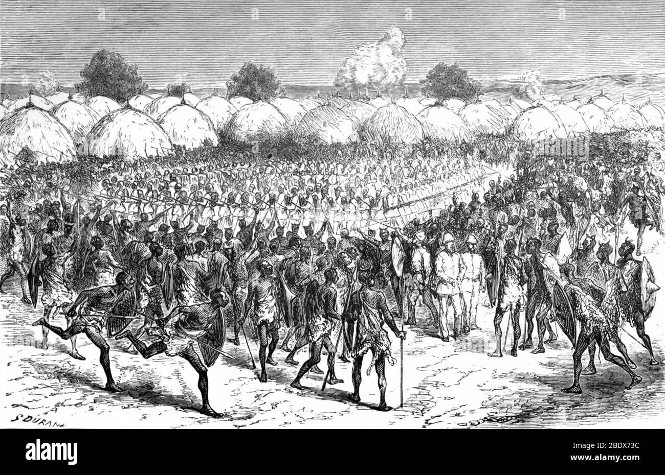 Bunyoro Warriors Surround Samuel Baker Military Expedition, 19th Century Stock Photo