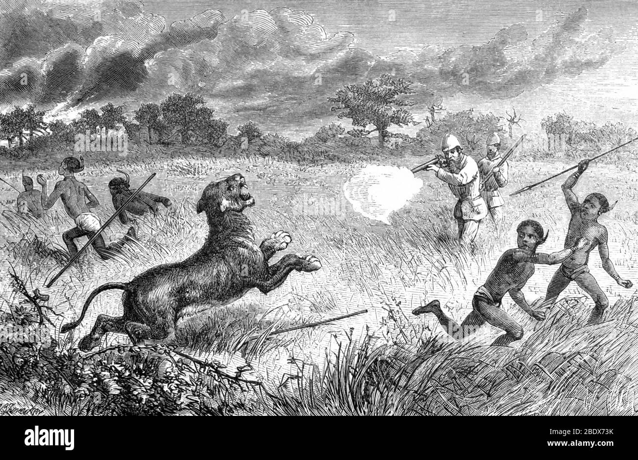 Africa, Samuel Baker Big Game Hunting, 19th Century Stock Photo