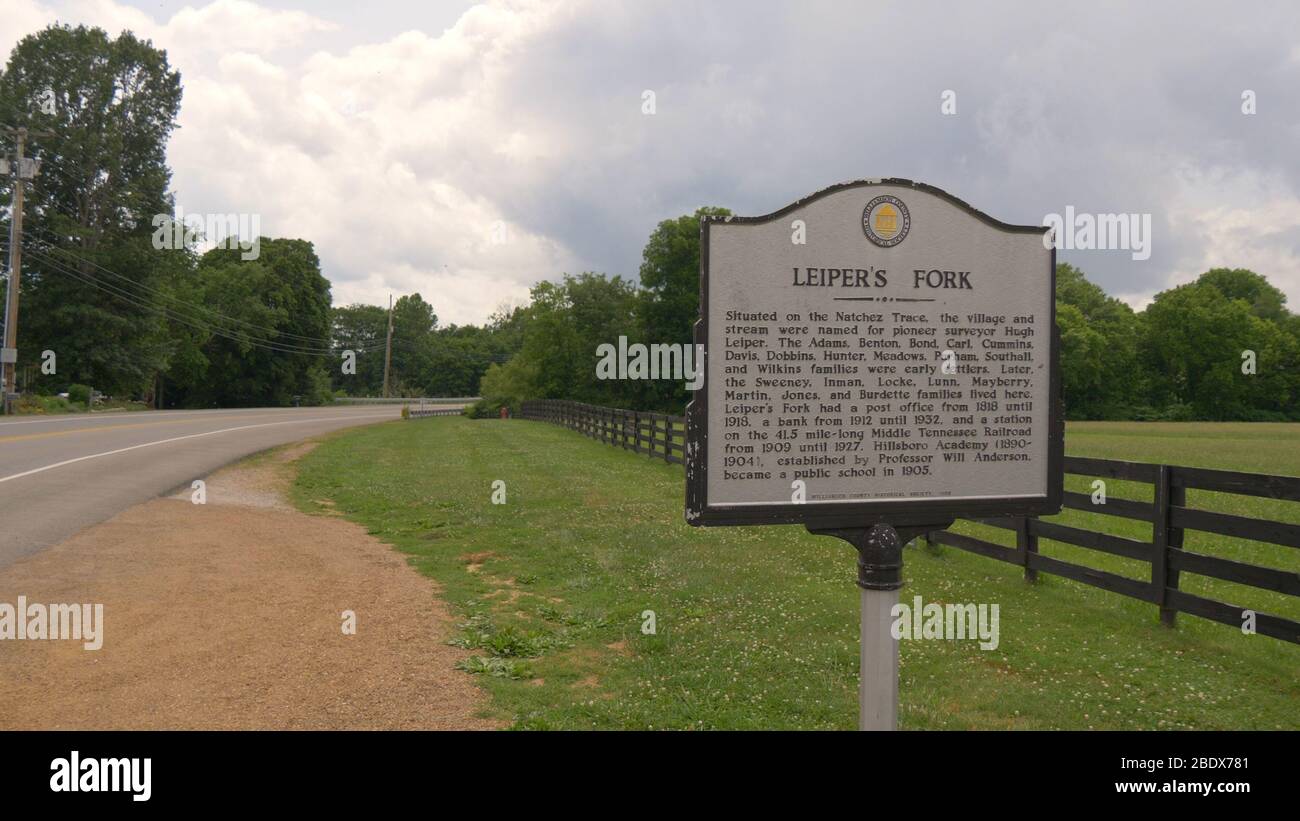 Leipers Fork Information table in Tennessee - LEIPERS FORK, UNITED STATES - JUNE 17, 2019 Stock Photo