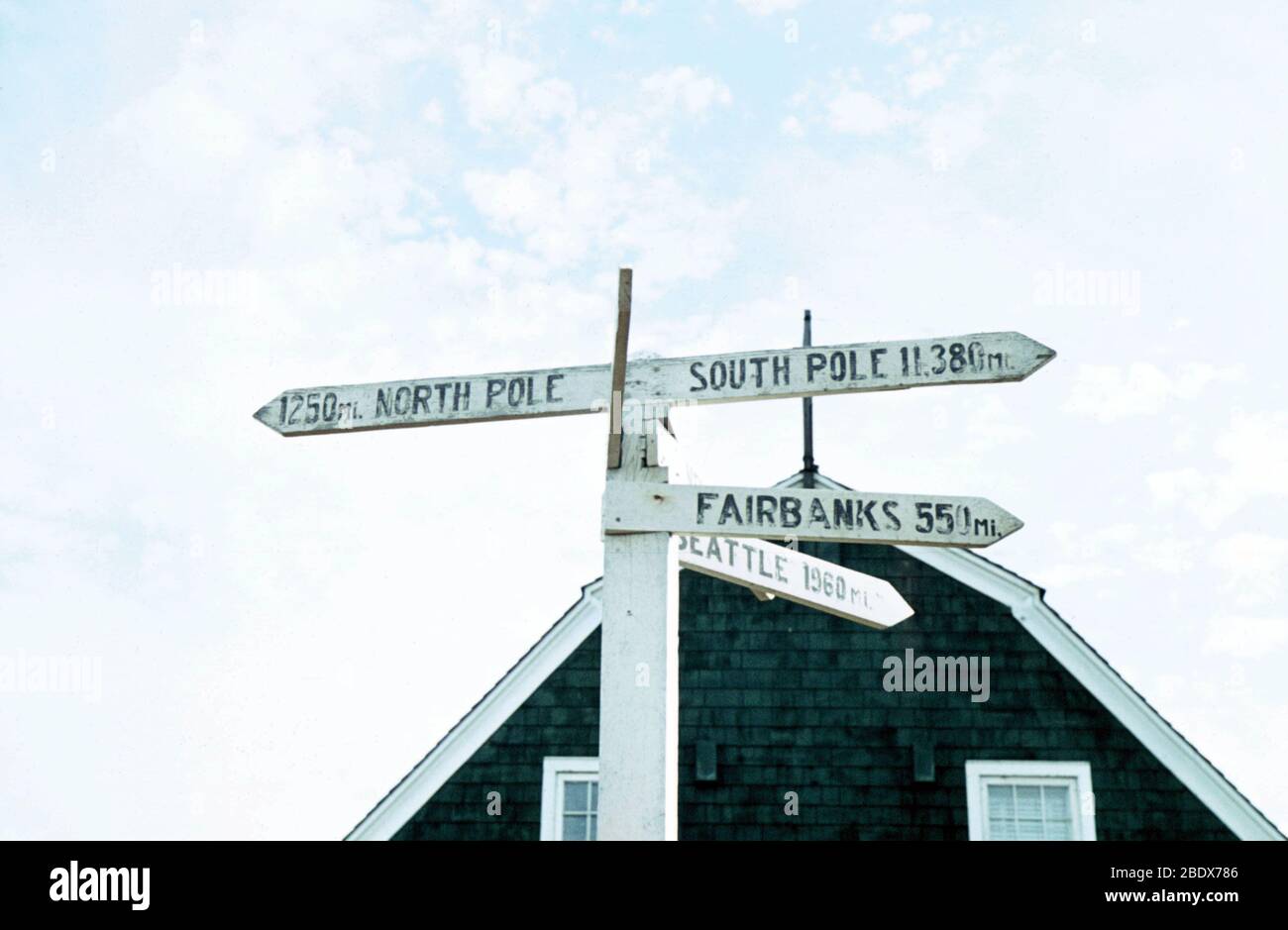 Signpost to North and South Poles, Alaska Stock Photo Alamy