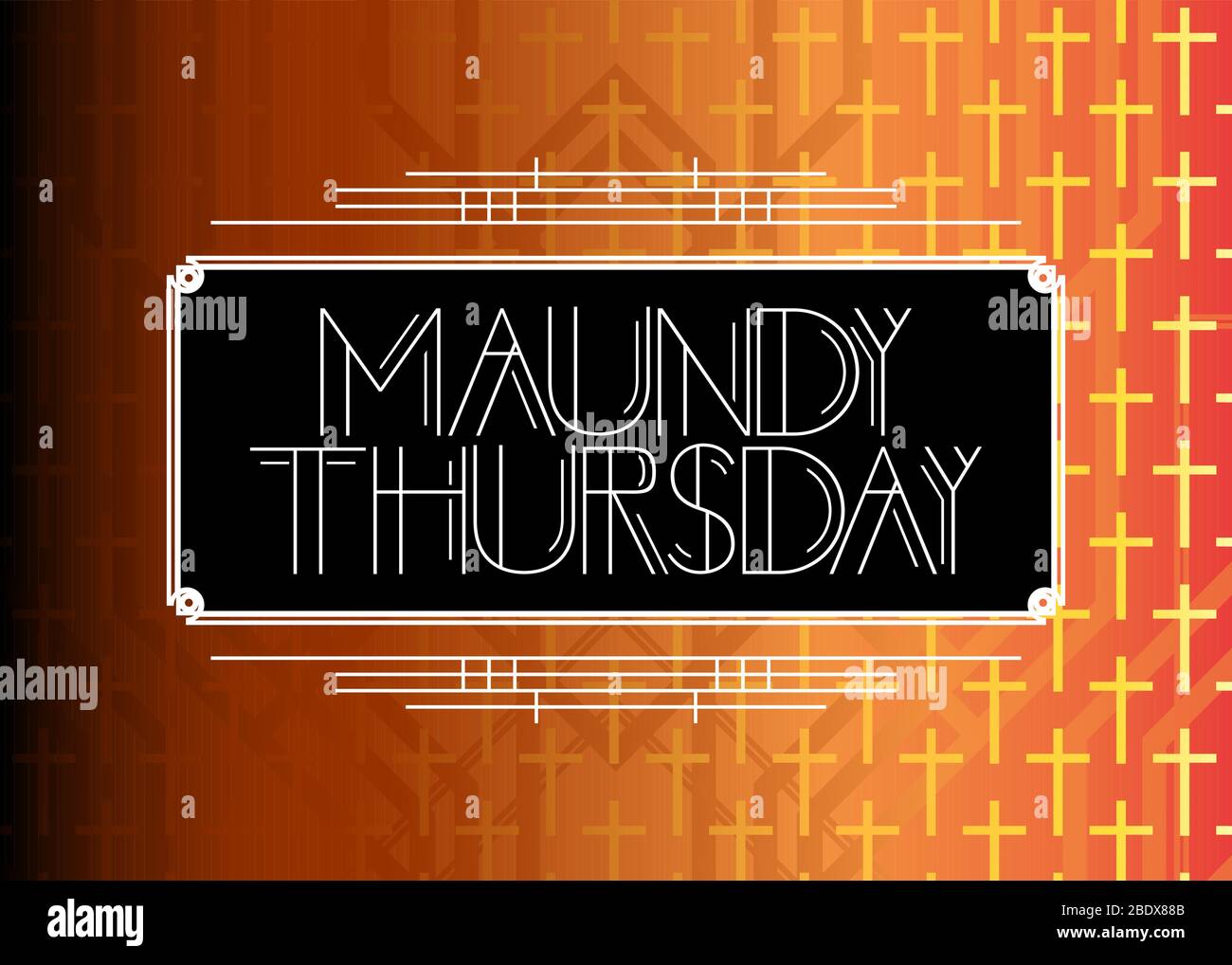 Art Deco Maundy Thursday (April 18) text. Decorative greeting card, sign with vintage letters. Stock Vector