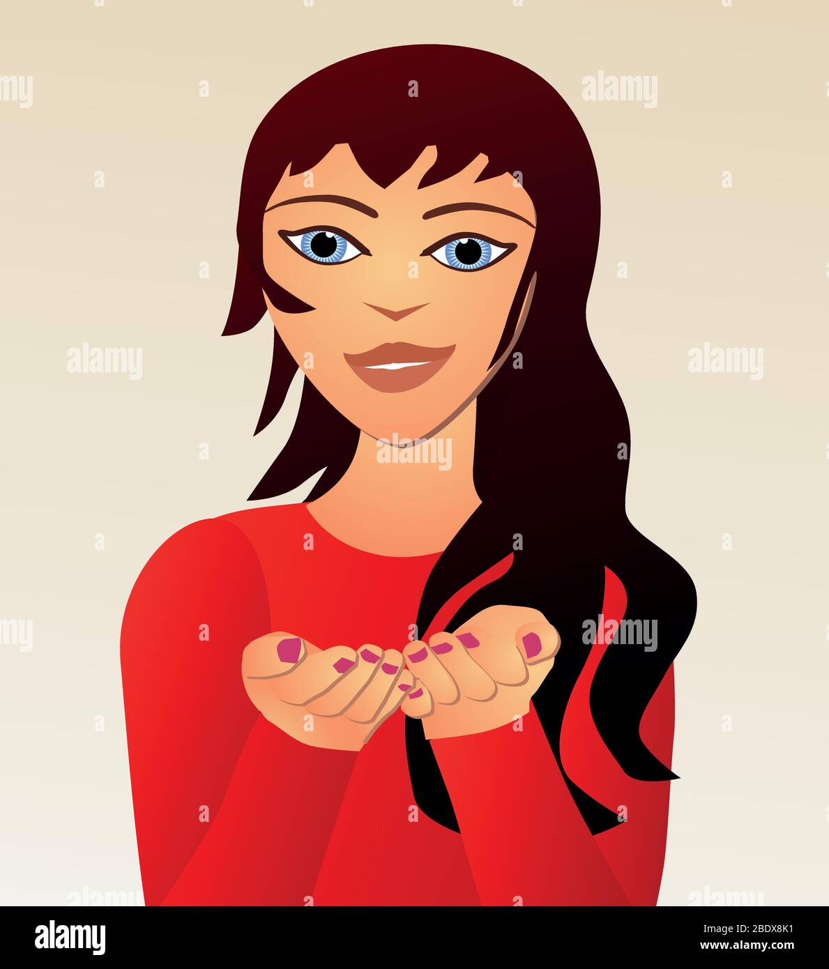 cartoon girl holding something in her hands placeholder Stock Vector