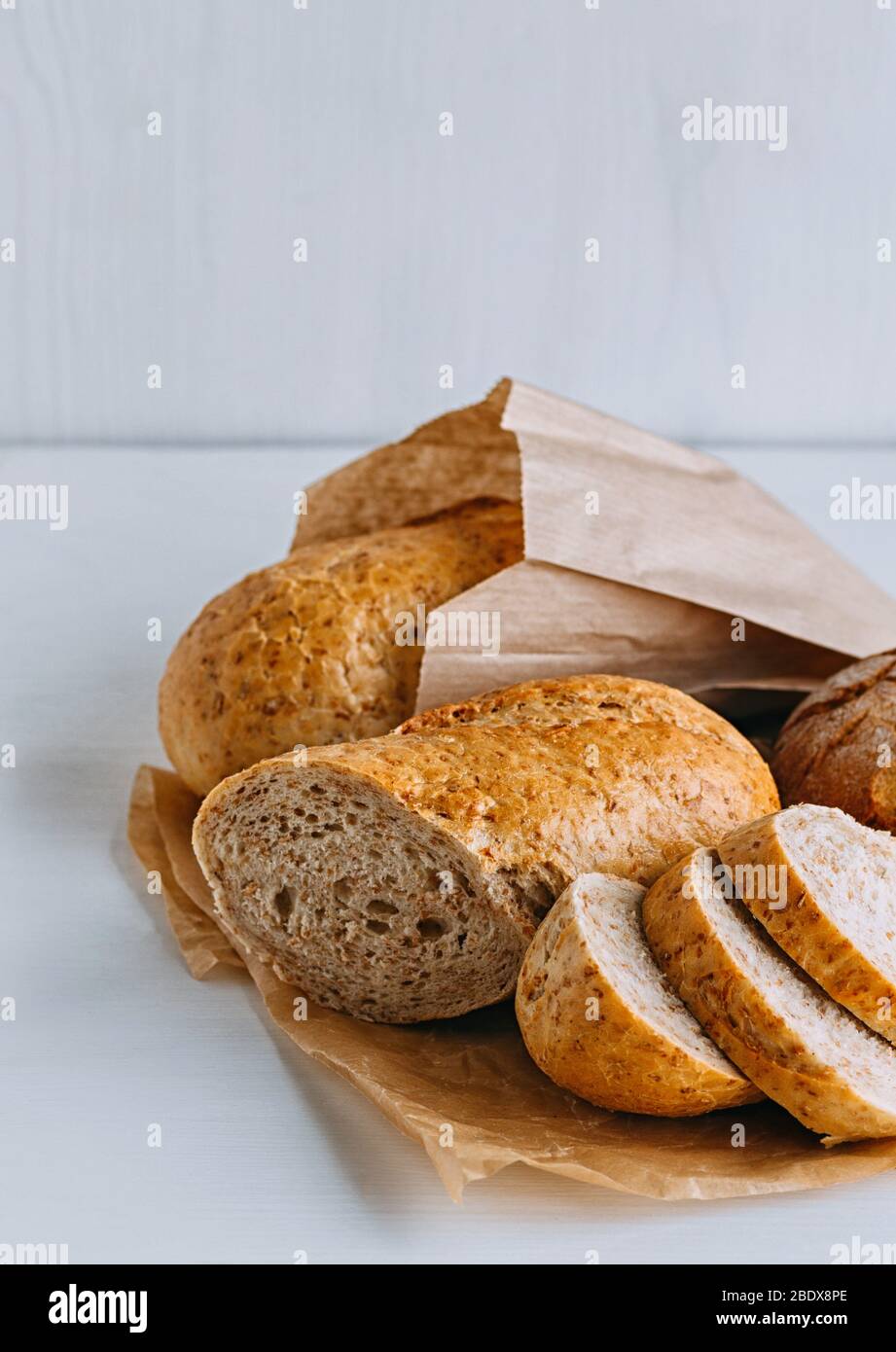 Organic buckwheat bread close up. The concept of slow carb baking. Copy