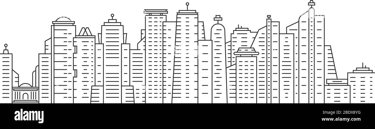 thin line city panoramic view on white background Stock Vector