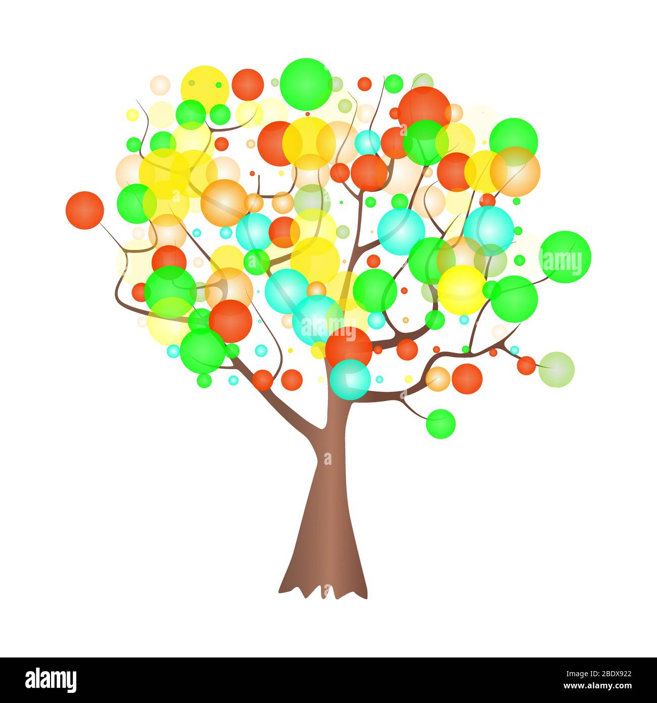Decorative tree isolated on white background. Tree icon with colored bubbles around the branches. Stylized tree with circle shaped leafs. Stock vector Stock Vector