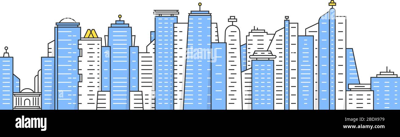 colored thin line city panoramic view Stock Vector