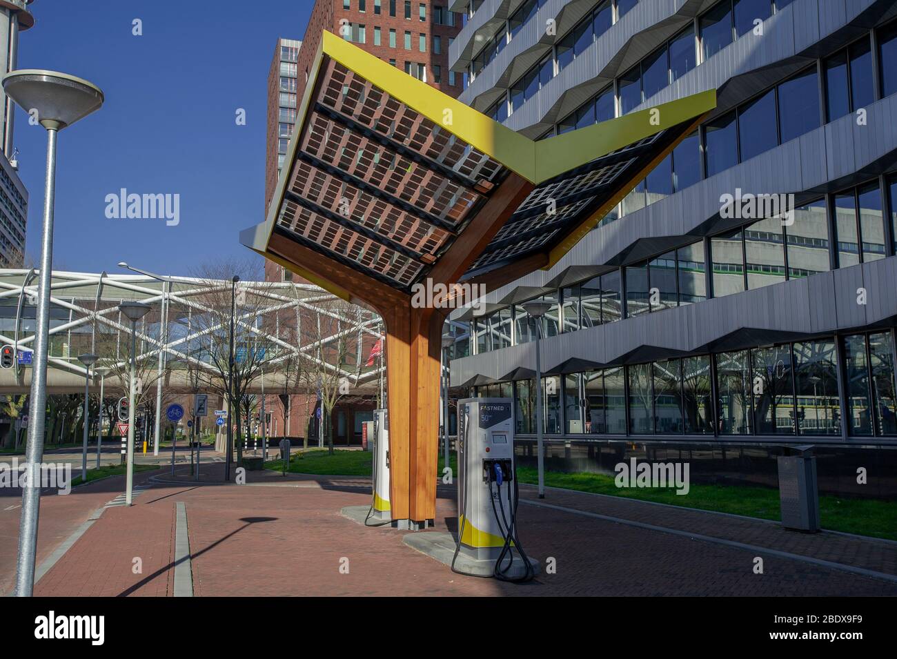 Electric vehicle charging station, The Hague, The Netherlands. April