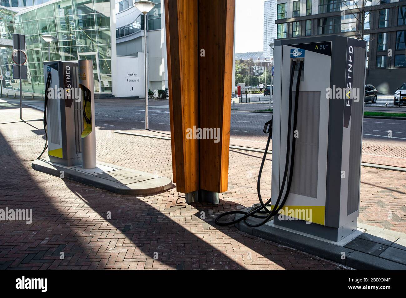 Electric vehicle charging station, The Hague, The Netherlands. April