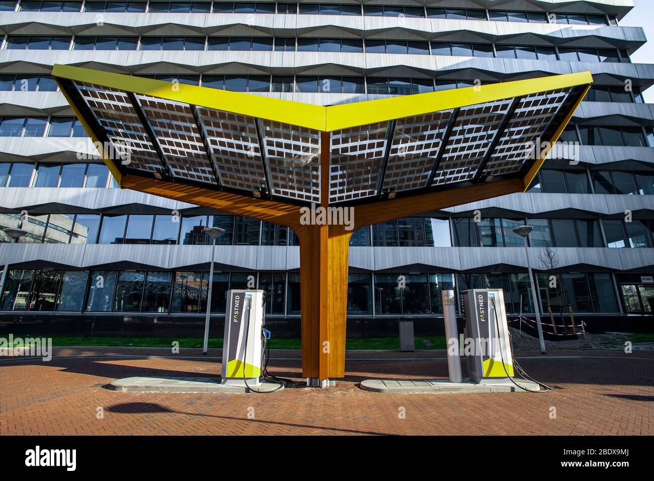 Electric vehicle charging station, The Hague, The Netherlands. April