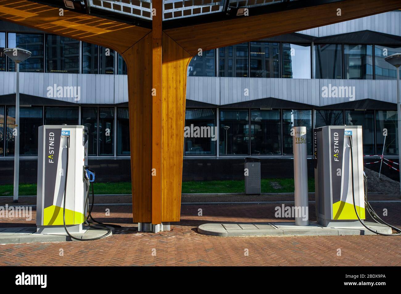 Electric vehicle charging station, The Hague, The Netherlands. April