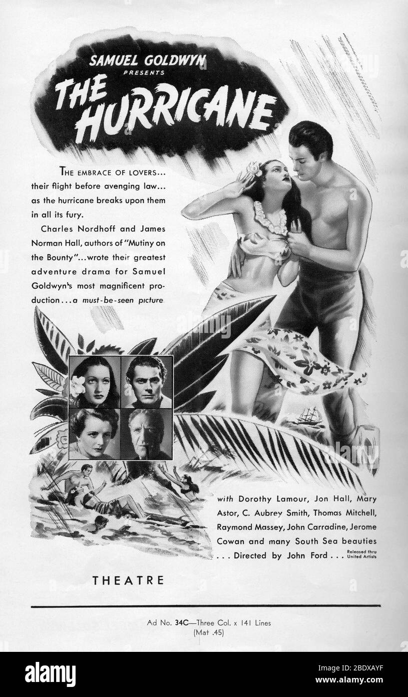 DOROTHY LAMOUR JON HALL C. AUBREY SMITH and MARY ASTOR  in THE HURRICANE 1937 director JOHN FORD  novel Charles Nordhoff and James Norman Hall special effects James Basevi The Samuel Goldwyn Company / United Artists Stock Photo