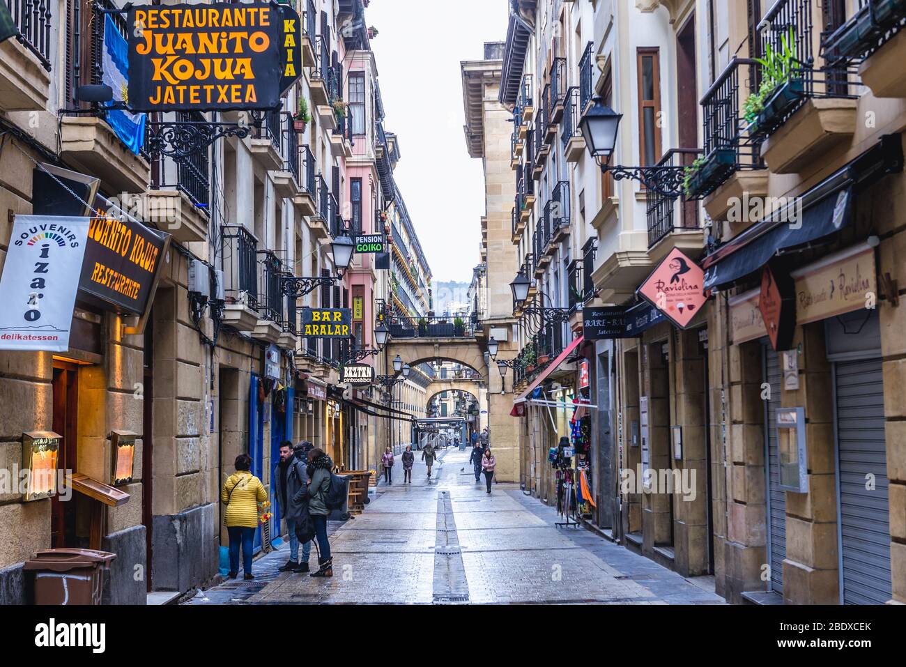Street in historic part of San Sebastian coastal city located in the Basque Autonomous Community, Spain Stock Photo
