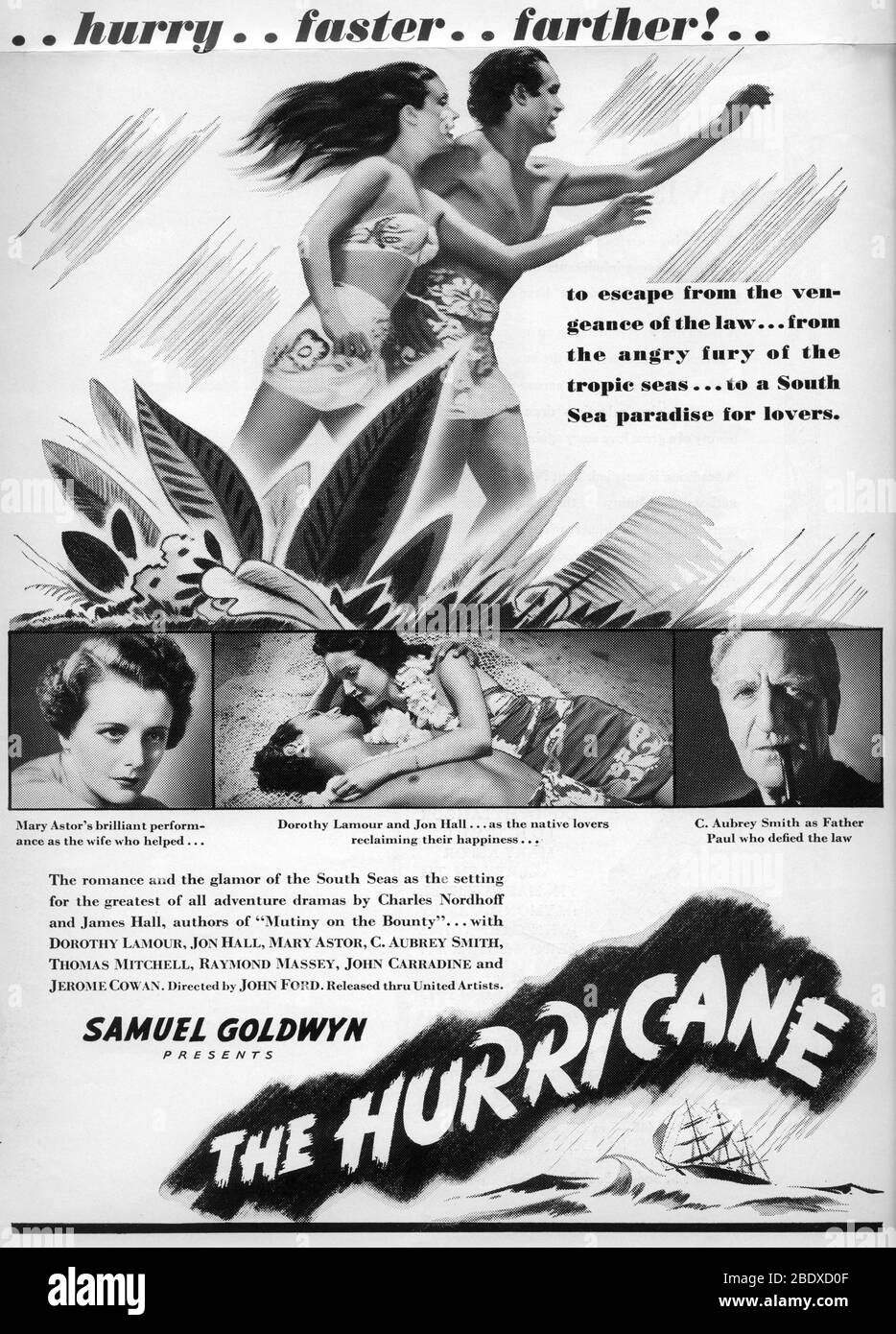 DOROTHY LAMOUR JON HALL MARY ASTOR and C. AUBREY SMITH  in THE HURRICANE 1937 director JOHN FORD  novel Charles Nordhoff and James Norman Hall special effects James Basevi The Samuel Goldwyn Company / United Artists Stock Photo