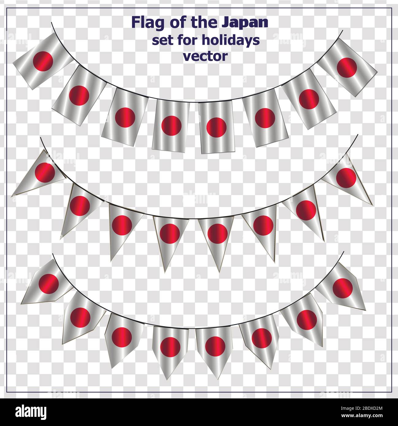 Bright set with flag of Japan. Happy Japan day flags. Colorful collection with flag. Illustration with transparent background. Stock Vector